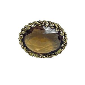 Victorian Western Germany Gold Tone With Smokey Orange Glass Brooch (6183)